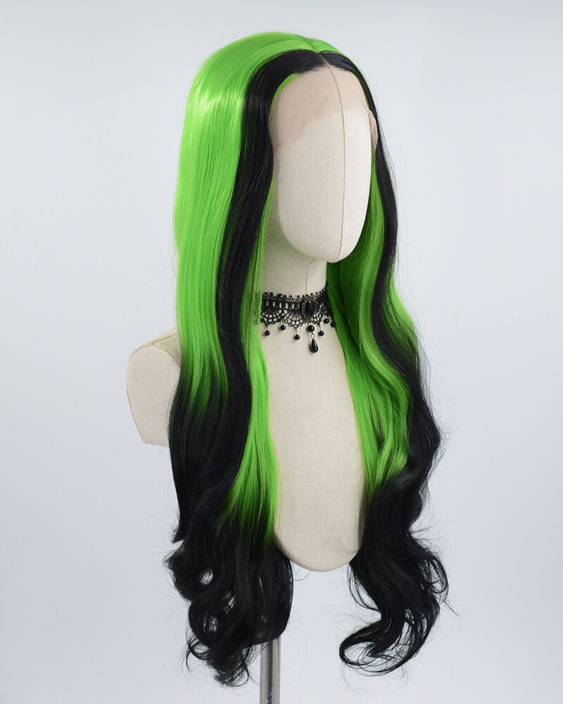 Green Streaked Ombre Black Synthetic Lace Front Wig WW523