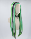 Green Black Long Straight Synthetic Lace Front Wig WW433