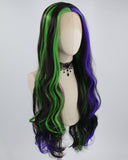 Green Purple Black Long Wavy Synthetic Lace Front Wig WW576