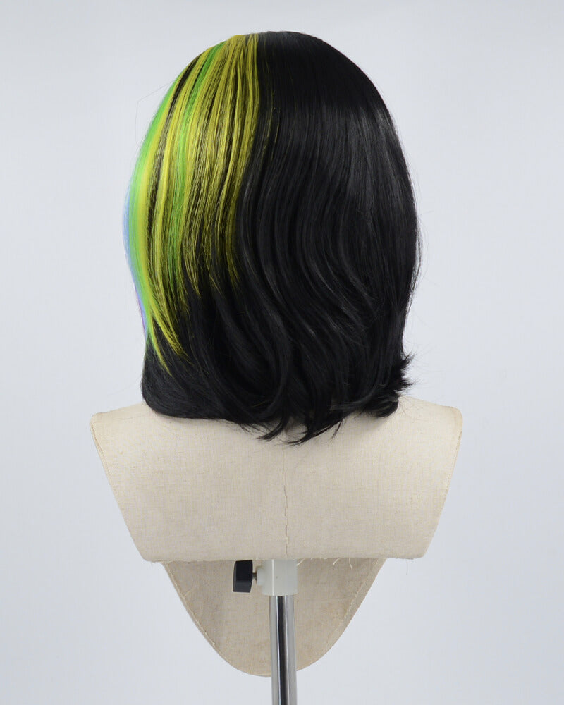 Pink Streaked Green Yellow Black Synthetic Lace Front Wig WW521