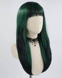 Green Ombre Black Straight Synthetic Wig HW372