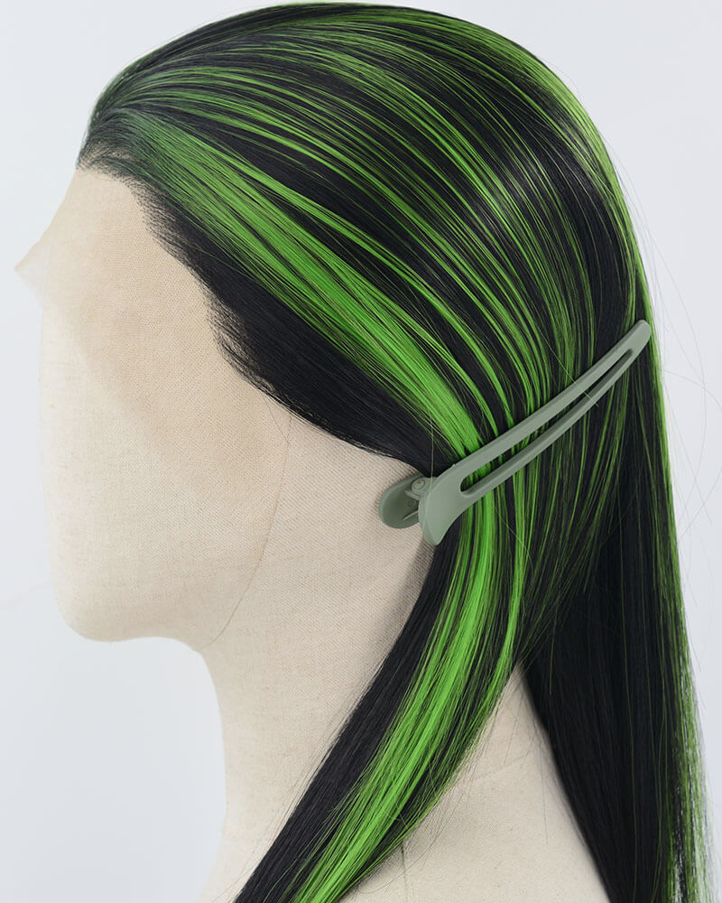 Black Green Long Straight Synthetic Lace Front Wig WW895