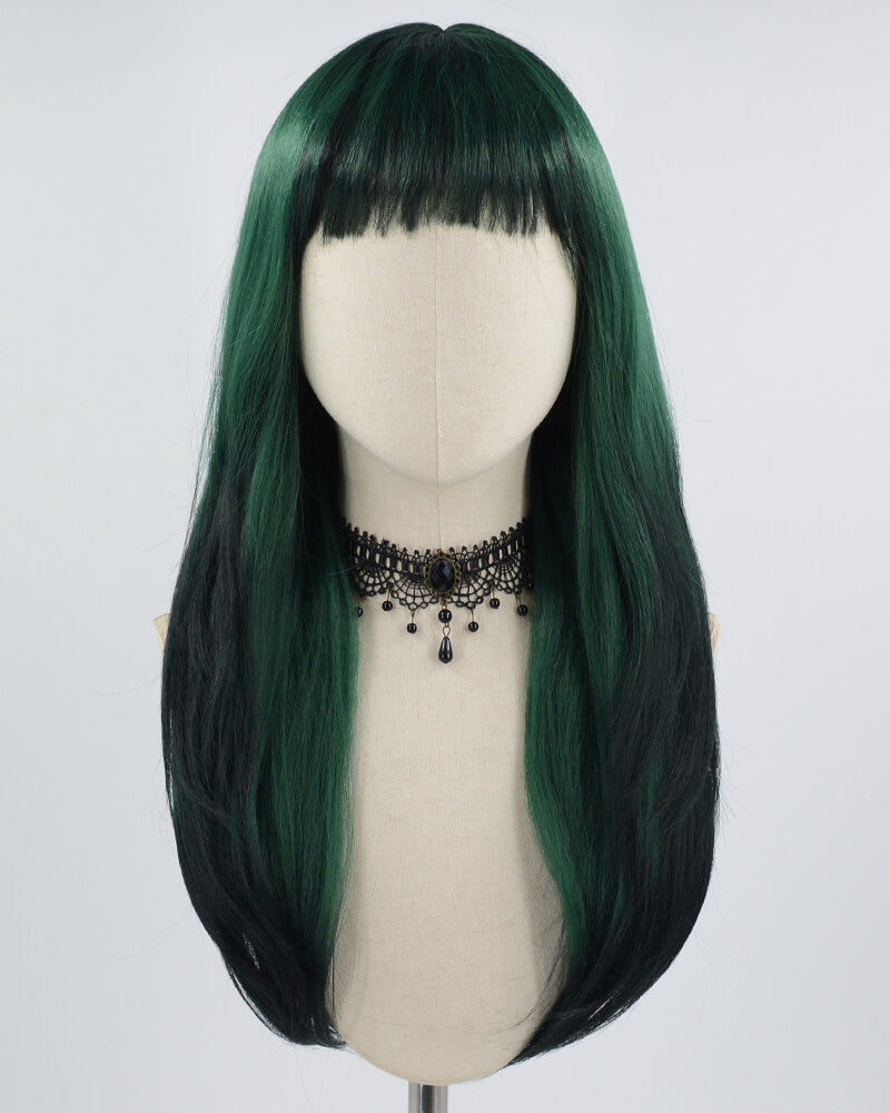 Green Ombre Black Straight Synthetic Wig HW372