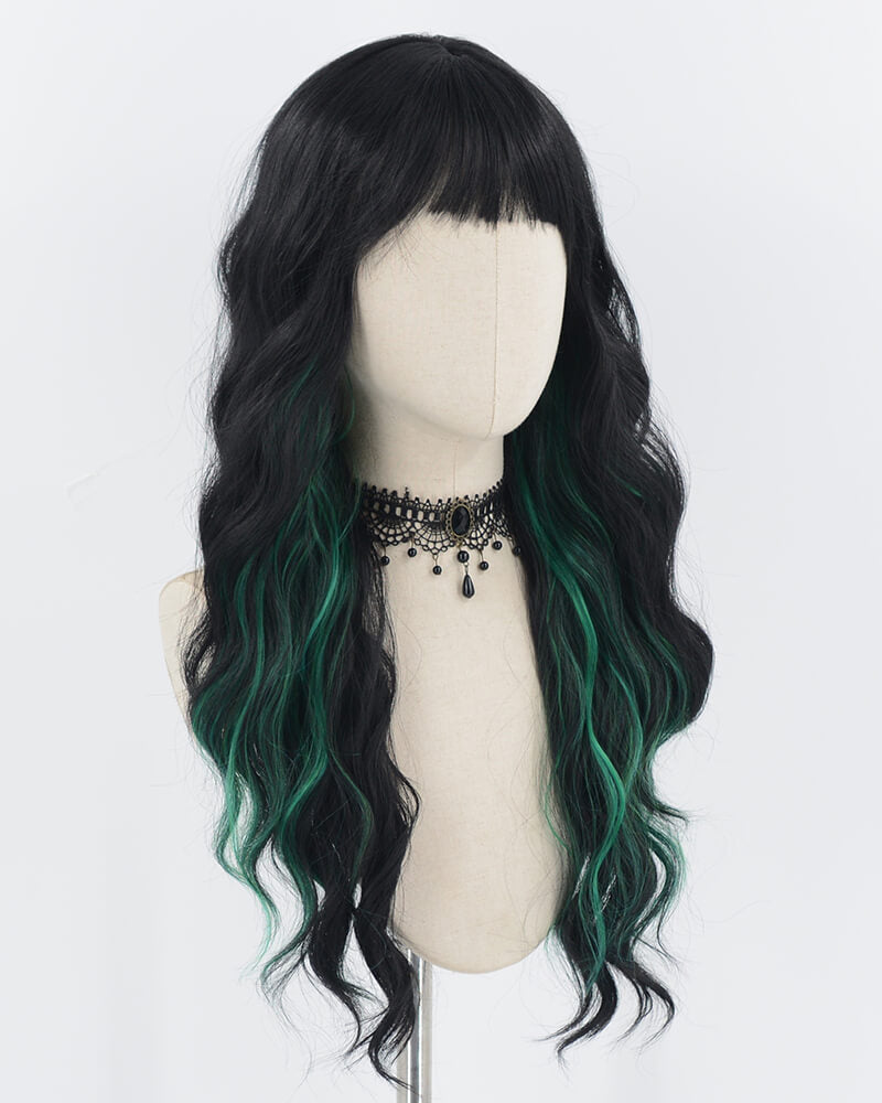 Black Green Wavy Synthetic Wig HW477