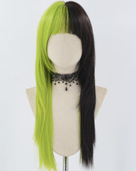 Green Black Long Straight Synthetic Wig HW618