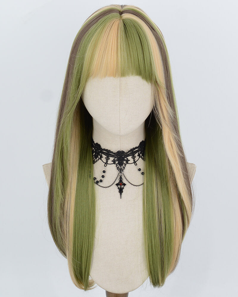 Green Highlight Blonde Synthetic Wig HW872