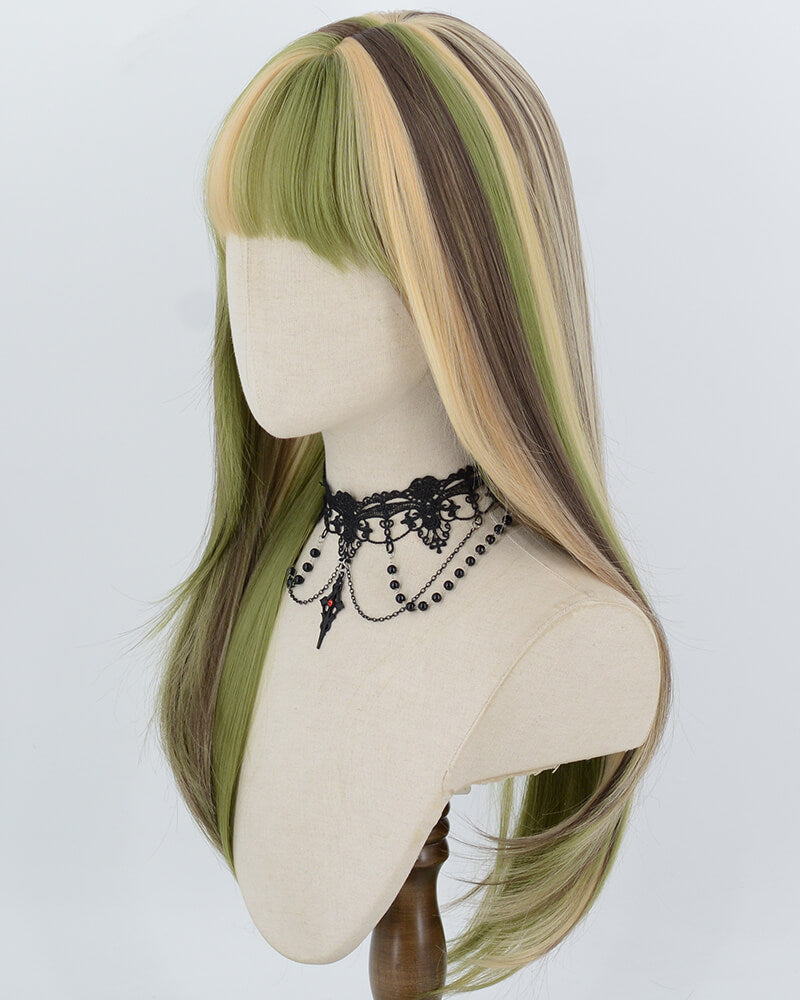 Green Highlight Blonde Synthetic Wig HW872