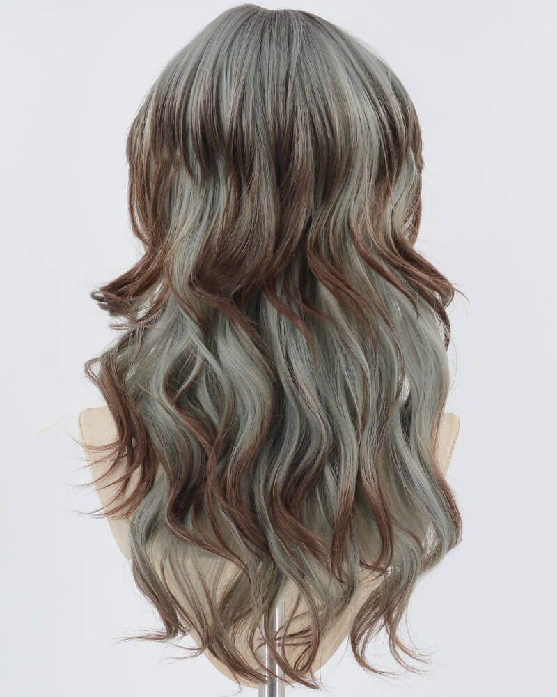 Brown Ombre Green Wavy Synthetic Wig HW544