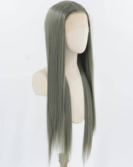 Grey Green Long Straight Synthetic Lace Front Wig WW919