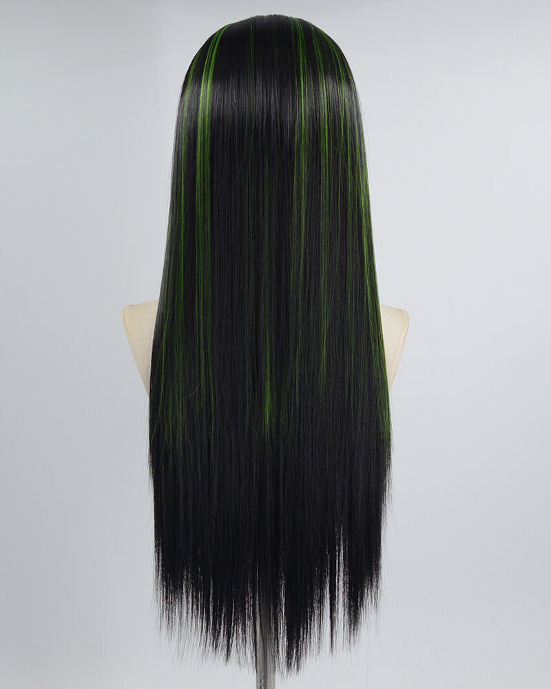 Green Black Long Straight Synthetic Lace Front Wig WW624