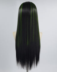 Green Black Long Straight Synthetic Lace Front Wig WW624