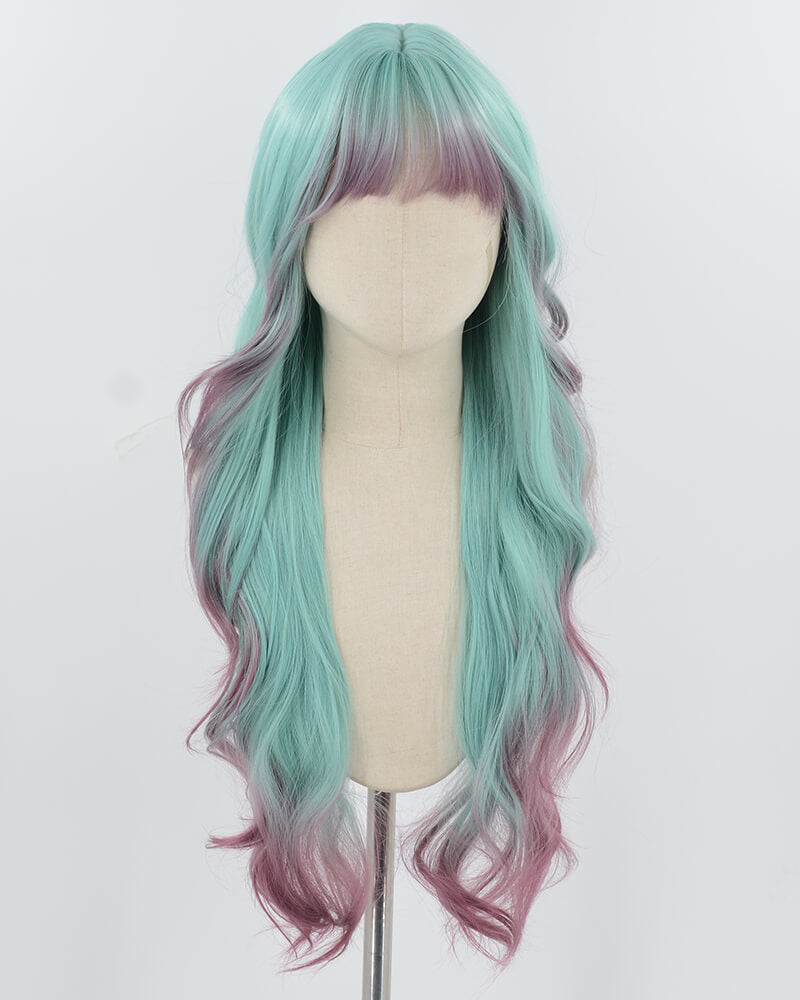 Green Ombre Purple Long Synthetic Wig HW729