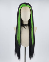 Green Streaked Black Synthetic Lace Front Wig WW531