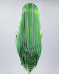 Green Black Long Straight Synthetic Lace Front Wig WW433