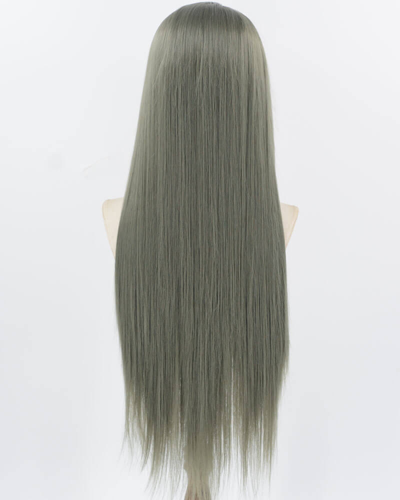 Grey Green Long Straight Synthetic Lace Front Wig WW919