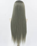 Grey Green Long Straight Synthetic Lace Front Wig WW919