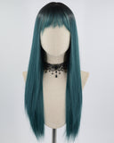 Ombre Green Long Straight Synthetic Wig HW388