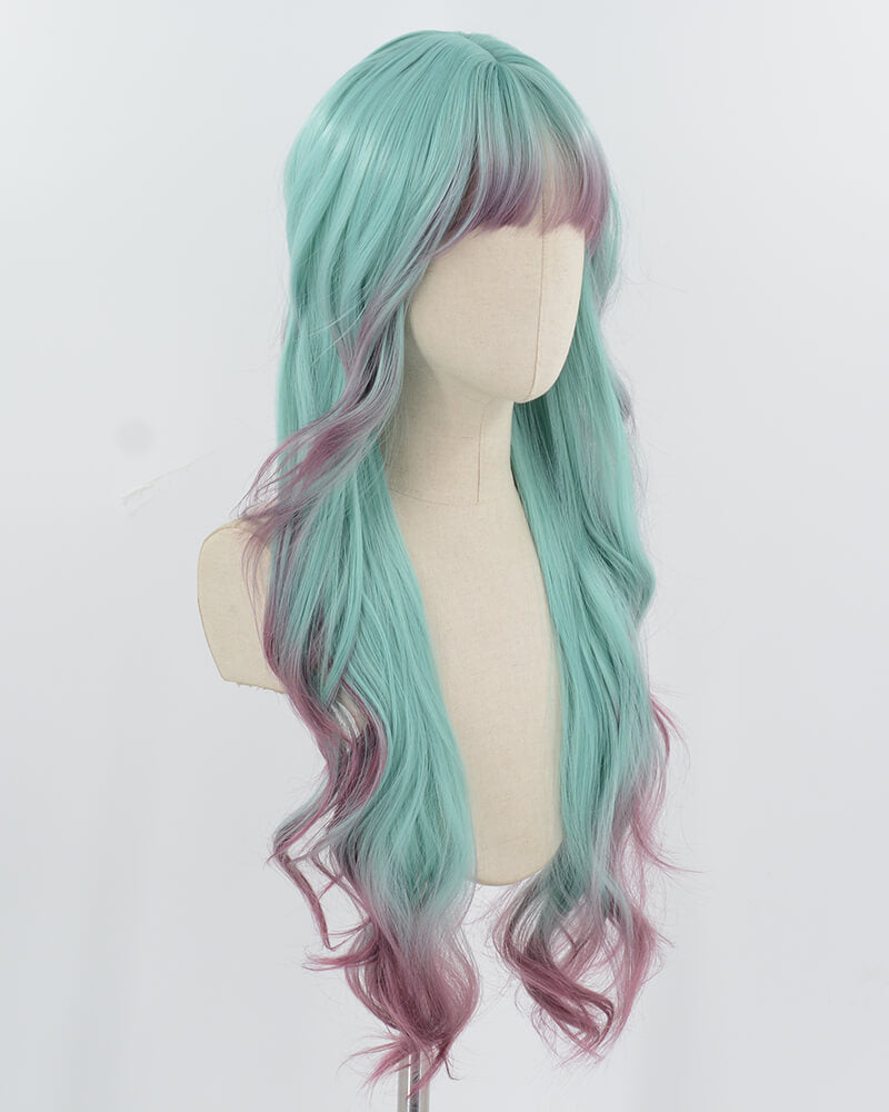 Green Ombre Purple Long Synthetic Wig HW729