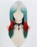 Silver Ombre Green Red Synthetic Wig HW832