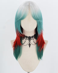 Silver Ombre Green Red Synthetic Wig HW832