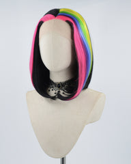 Pink Streaked Green Yellow Black Synthetic Lace Front Wig WW521
