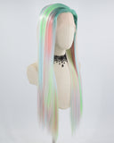 Green Dark Root Rainbow Synthetic Lace Front Wig WW658