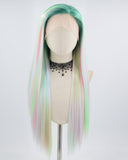 Green Dark Root Rainbow Synthetic Lace Front Wig WW658