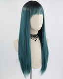 Ombre Green Long Straight Synthetic Wig HW388