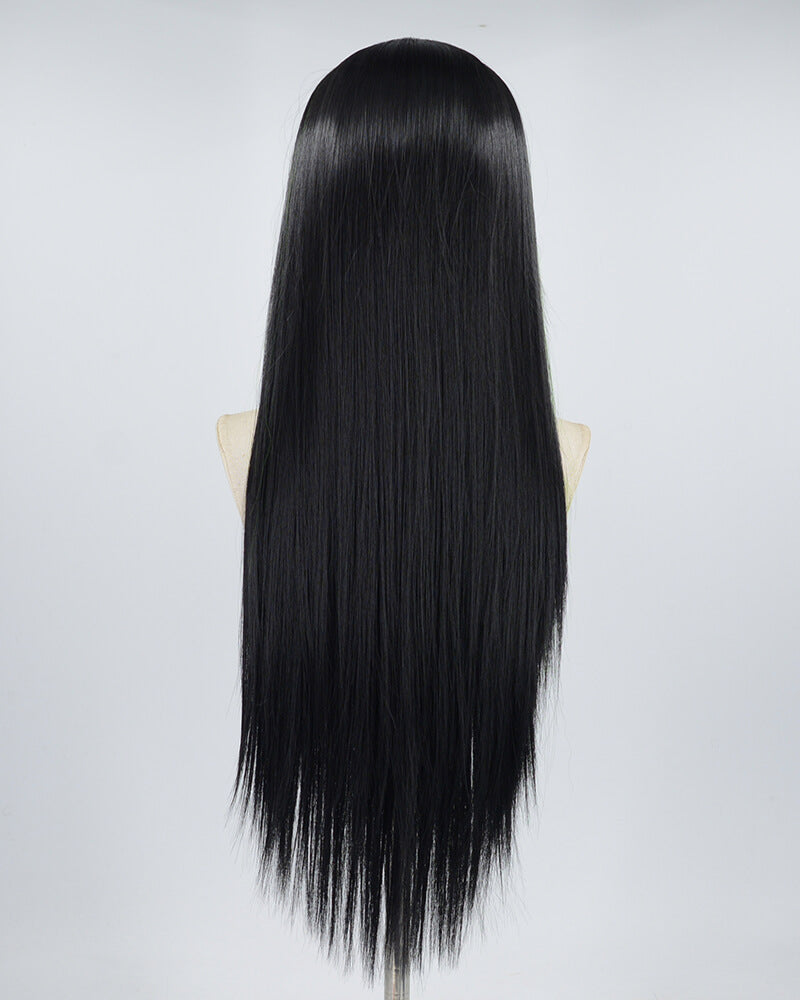 Green Streaked Black Synthetic Lace Front Wig WW531