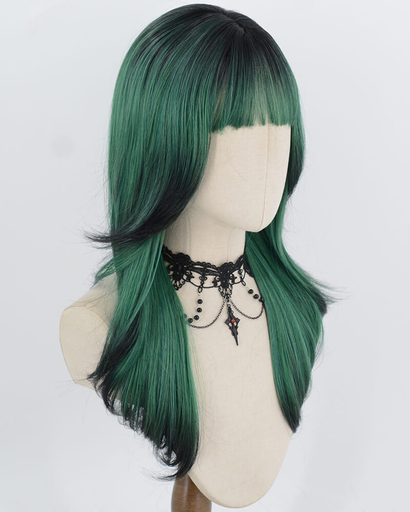 Ombre Green Black Synthetic Wig HW861