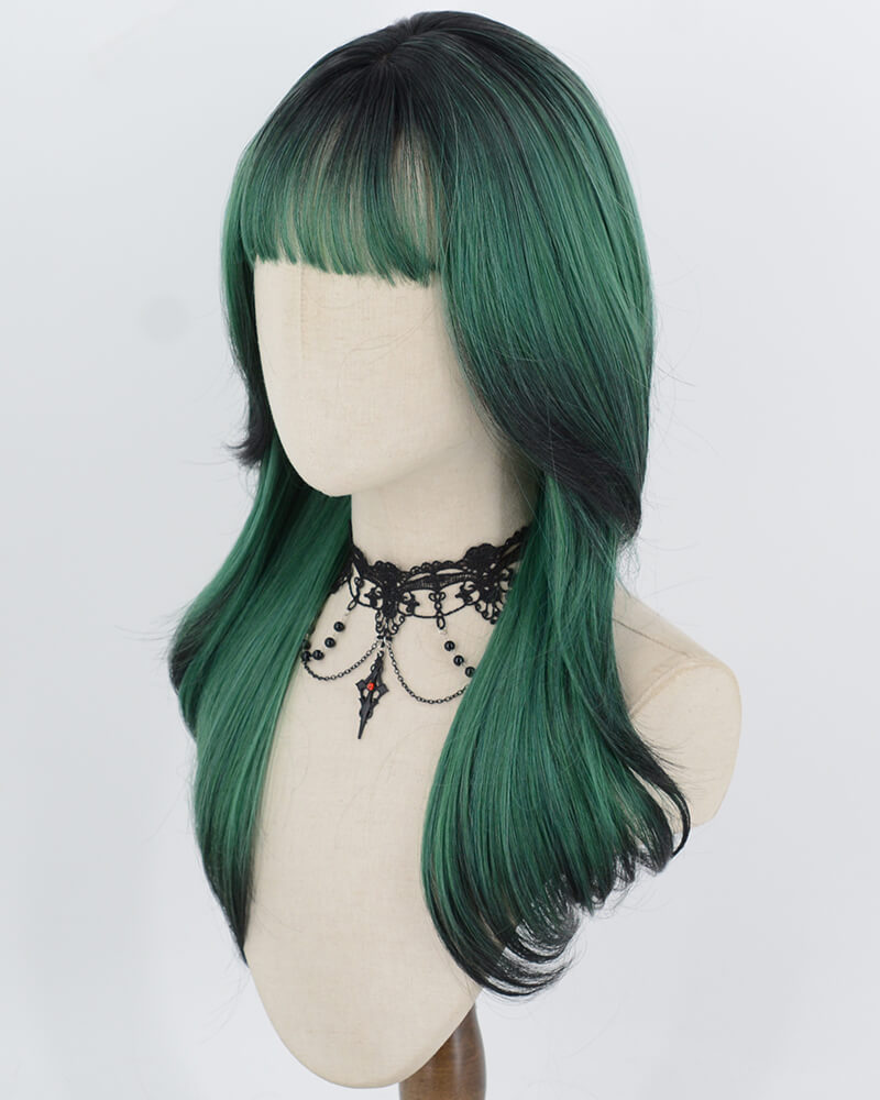 Ombre Green Black Synthetic Wig HW861
