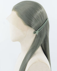 Grey Green Long Straight Synthetic Lace Front Wig WW919