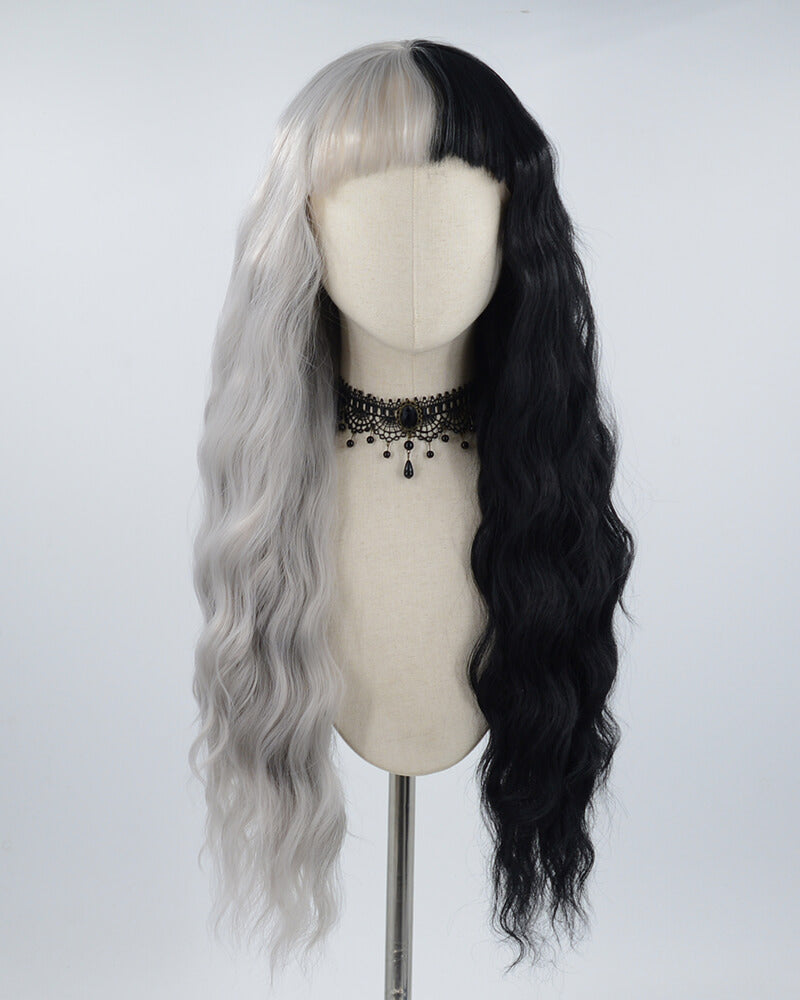 Half Grey Half Black Curly Synthetic Lace Front Wig WW319