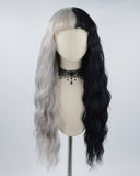 Half Grey Half Black Curly Synthetic Lace Front Wig WW319