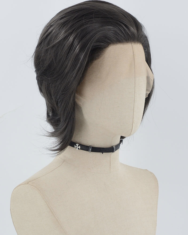 Grey Black Short Synthetic Lace Front Men's Wig MW031