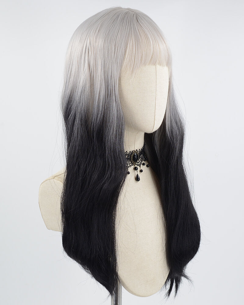 White Grey Ombre Black Synthetic Wigs HW227