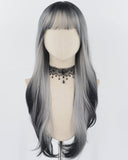 Black Ombre Grey Long Wavy Synthetic Wig HW493