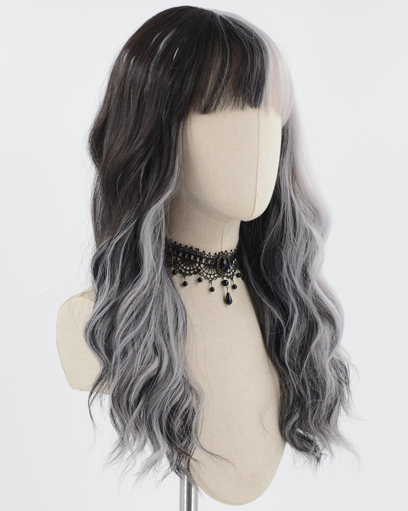 Grey Black Wavy Synthetic Wig HW533