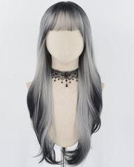Black Ombre Grey Long Wavy Synthetic Wig HW493