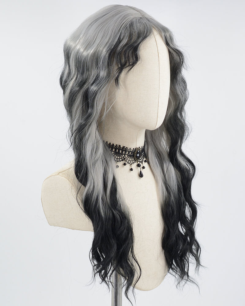 Grey Ombre Black Curly Synthetic Wig HW405