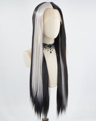 Grey Black Long Straight Synthetic Lace Front Wig WW674