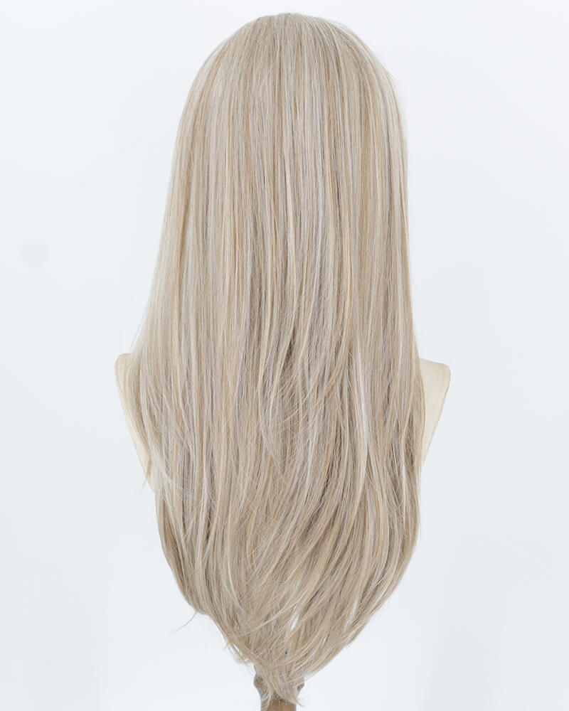 Ash Blonde Highlights White Grey Synthetic Lace Front Wig WW1073