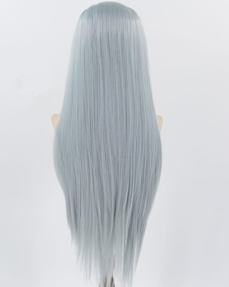 Grey Blue Long Straight Synthetic Lace Front Wig WW908