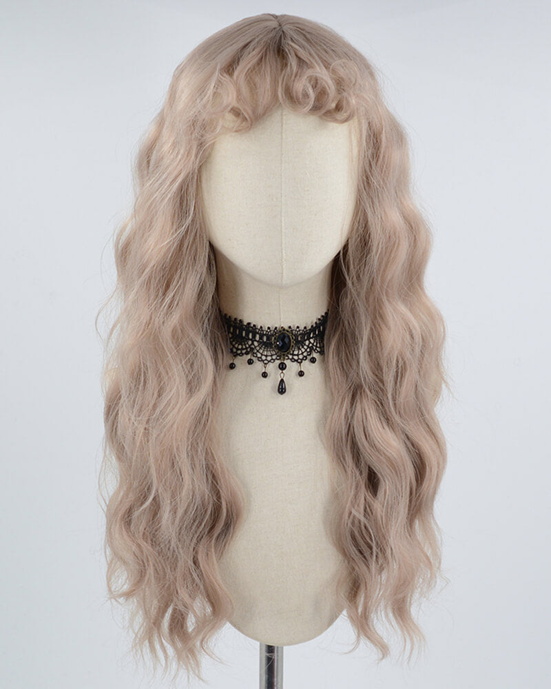 Grey Pink Curly Synthetic Wig HW353