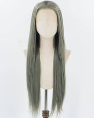 Grey Green Long Straight Synthetic Lace Front Wig WW919