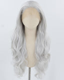 Silver Grey Long Wavy Synthetic Lace Front Wig WW906