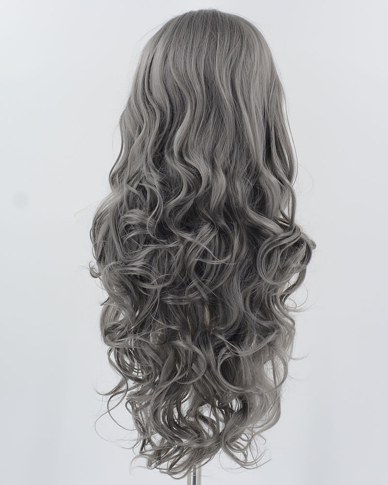 Grey Long Wavy Synthetic Lace Front Wig WW927
