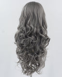 Grey Long Wavy Synthetic Lace Front Wig WW927