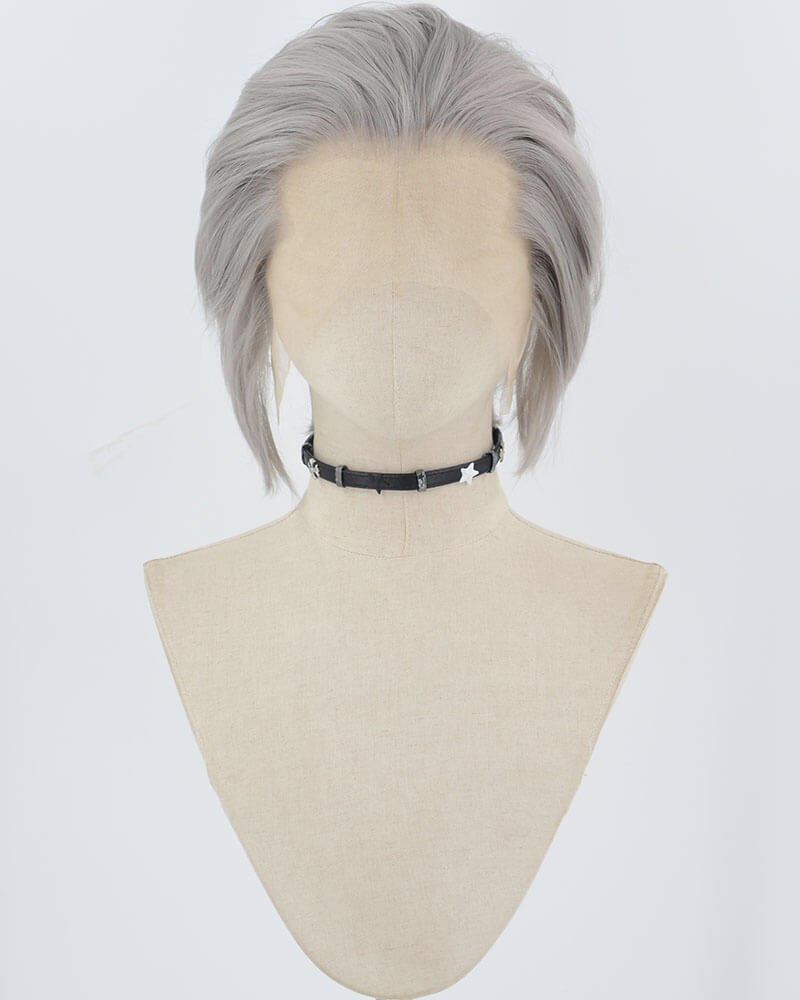 Grey Short Synthetic Lace Front Men's Wig MW045