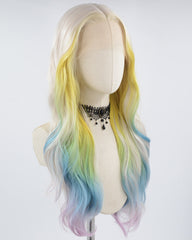 Grey Yellow Ombre Rainbow Synthetic Lace Front Wig WT247